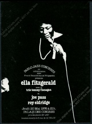 1976 Ella Fitzgerald Photo Paris Concrt French Vintage Print Ad