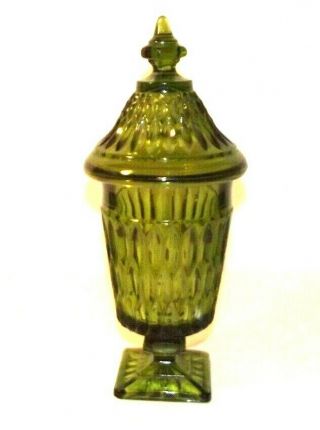 Vintage Indiana Glass Green Pedestal Candy Dish With Lid