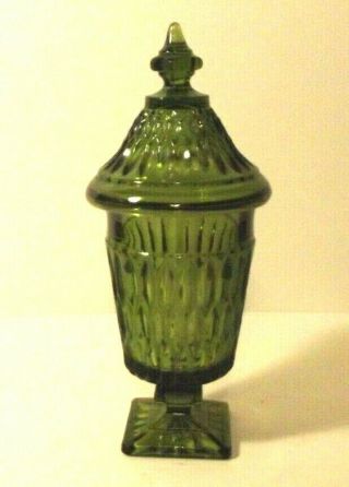 Vintage Indiana Glass Green Pedestal Candy Dish With Lid 2