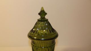 Vintage Indiana Glass Green Pedestal Candy Dish With Lid 3