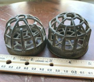 Pair Vintage Dome Style Metal Wire Cage Flower Frogs