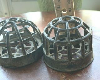 Pair Vintage Dome Style Metal Wire Cage Flower Frogs 2