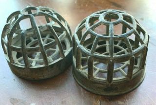 Pair Vintage Dome Style Metal Wire Cage Flower Frogs 3