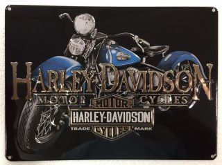 Ande Rooney Harley Davidson Old Blue Tin Hd Motorcycle Garage Man Cave Sign