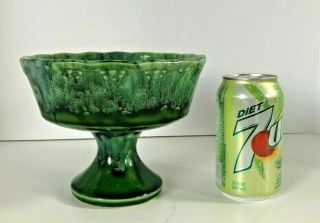 Vintage Mccoy Pottery Pedestal Compote Green Drip Glaze Marked