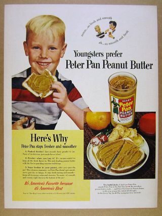 1950 Peter Pan Peanut Butter Boy Eating Sandwich Photo Vintage Print Ad