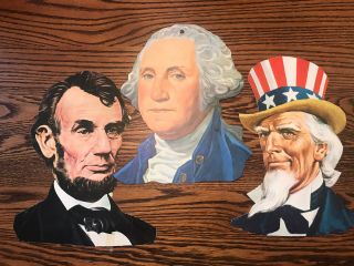 3 Vtg Political Die - Cut President Lincoln Uncle Sam President Washington Eureka