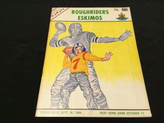 1964 Official Cfl Program Roughriders Vs Eskimos