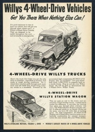 1953 Willys Jeep Pickup Truck Station Wagon Illustrated Vintage Print Ad