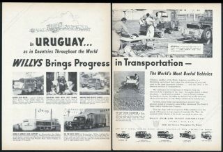 1954 Jeep Cj Pickup Truck Willys Station Wagon Uruguay 7 Photo Vintage Print Ad