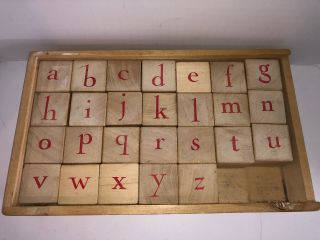 Pottery Barn Kids Alphabet Blocks Abcs 26 Wooden Cubes Animal Picture Vintage