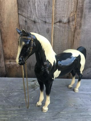 Vintage USA Black & White Painted Horse with Chain Reins 2