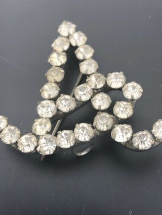 Signed Sterling Vintage Clear Rhinestone Sterling Silver “a” Brooch Pin