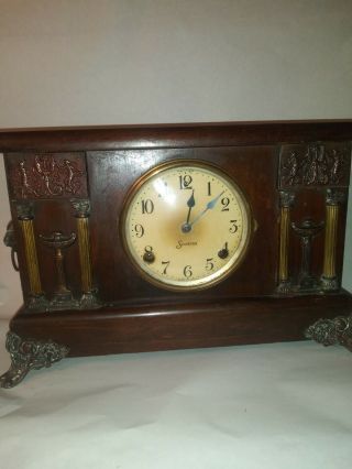 Antique Sessions Clock Co Eight Day Mantle Cathedral Gong 1/2 Hour Strike