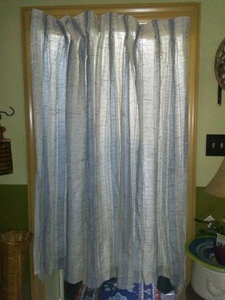 Vintage Curtains Drapes Pleated Woven Blue Beige 2 Panels Pleats Retro Boho