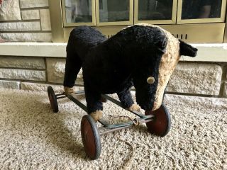 Antique Steiff Style Horse Pull Toy Large Stuffed Animal Vintage