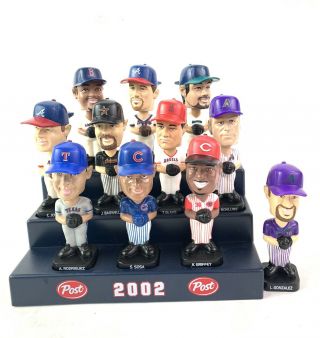 Mlb 2002 Post Cereal Baseball Mini Bobbleheads Set Of 11 All Stars W/ Stand