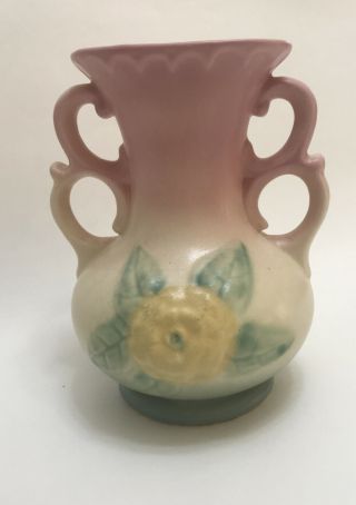Vintage Hull Art Pottery Magnolia Double - Handled Vase 6 - 1/2 "