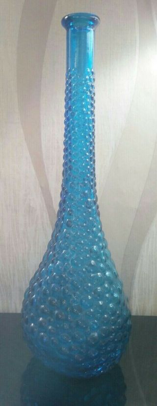 Vintage Blue Empoli ? Genie Bottle Decanter Italian Art Glass Bubble