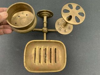 Antique Solid Brass Toothbrush,  Soap Dish And Cup Holder 1900 