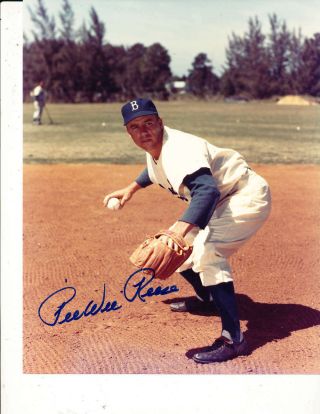 Pee Wee Reese Brooklyn Dodgers Signed Color Photo Jsa Letter