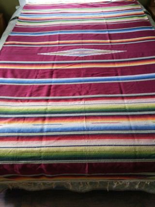 ANTIQUE VERY FINE WOVEN MEXICAN SALTILLO SERAPE WOOL RUG BLANKET WALL HANGING 3