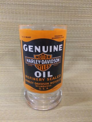 Harley Davidson Glass Beer Mug Vintage Oil Can Design - 16oz