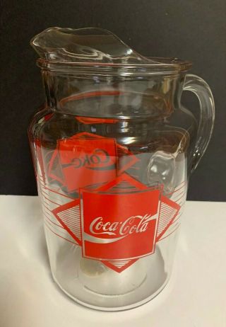 Vintage Coca Cola 2 Qt Pitcher W/ Ice Lip & Red Diamond Coke Design