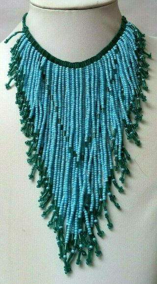 Stunning Vintage Estate High End Turquoise Glass Bead 19 " Necklace G275x