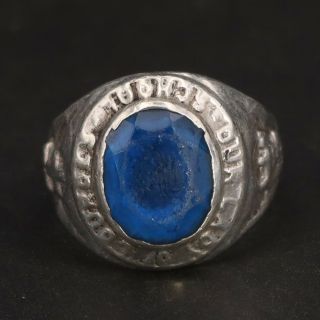 Vtg Sterling Silver - Our Lady Of Loudes Blue Spinel Class Ring Size 7.  5 - 8g