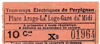 Tram Ticket: France: Tramways Electriques De Perpignan
