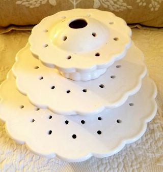 VTG Tiered 3 piece White Ceramic flower vase frog holiday wedding centerpiece 2