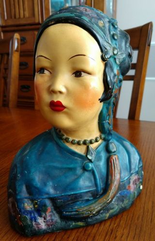 Antique 1923 Joe Celona Chalkware Bust Of Young Chinese Woman Kindel & Graham Sf