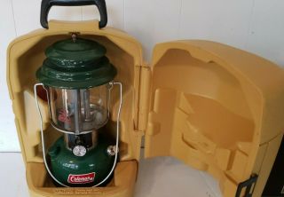 Vintage Coleman 220j Double Mantle Camping Lantern With Gold Clam Shell Case