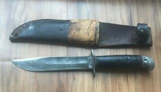 Vintage Western Boulder USA Fixed Blade Knife W/Custom Made Leather Sheath 2