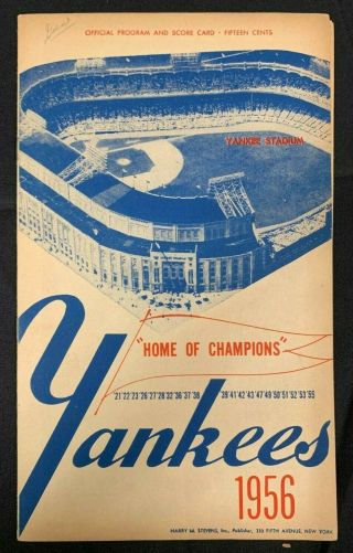 1956 York Yankees Washington Nationals Baseball Program/score Card Unscored