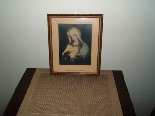 Antique Sacred Heart Of Mary Picture 11 " X 13 " Cool Wavy Glass & Unique Frame