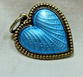 Vintage Blue Guilloche Enamel Heart Charm Pendant Elvik Co 925s Sterling Silver