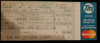David Wells Perfect Game Full Ticketmaster Ticket 5/17/1998 Twins @ Yankees