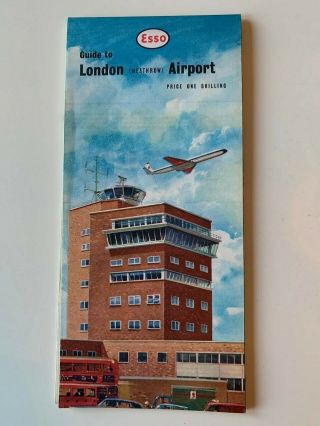 1962 Vintage Esso London Airport Map Heathrow Map Of Airport Plus Airline Logos
