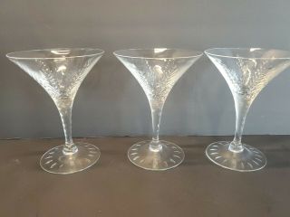 Set Of 3 Fine Crystal Martini Champagne Glasses Hand Cut Antique Vintage