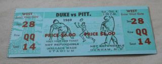 Vintage 1969 Pittsburgh Panthers Duke Blue Devils Football Ticket Untorn