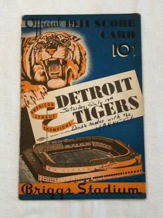 1941 Detroit Tigers Vs York Yankees Scorecard Program Souvenir Double - Header
