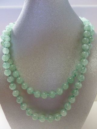 Vintage Hand Knotted Strand Light Green Jade Jadite Glass Necklace