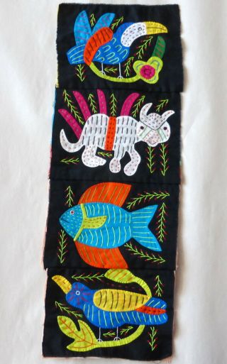 4 Vintage Kuna Mola Hand Sewn 7 " Fish Bird Cat Toucan Patches Applique Art