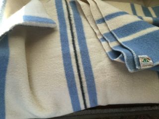 Vintage Antique " Faribo " Wool Blanket Blue And White 51 X 86