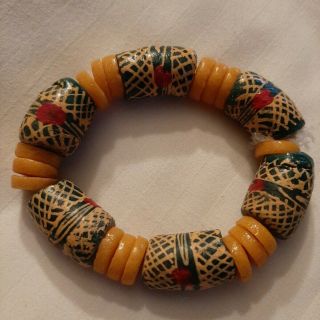 Vintage Chunky Glass African Trade Bead Stretch Bracelet Mens Large Ladies Wrist