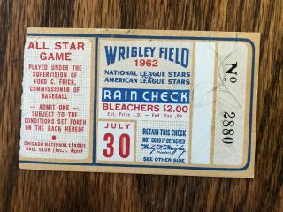 1962 Mlb All Star Game At Chicago Game Ticket Stub