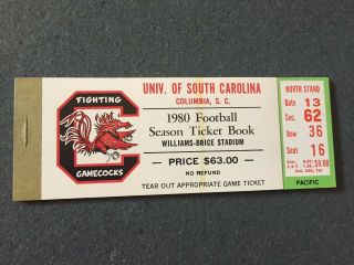 1980 South Carolina Gamecocks Football Season Ticket Book