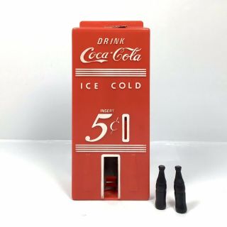 Vintage 1980 Coca Cola Soda Dispenser Bank W/ 2 Pop Bottles - Holds Nickels 6.  5”
